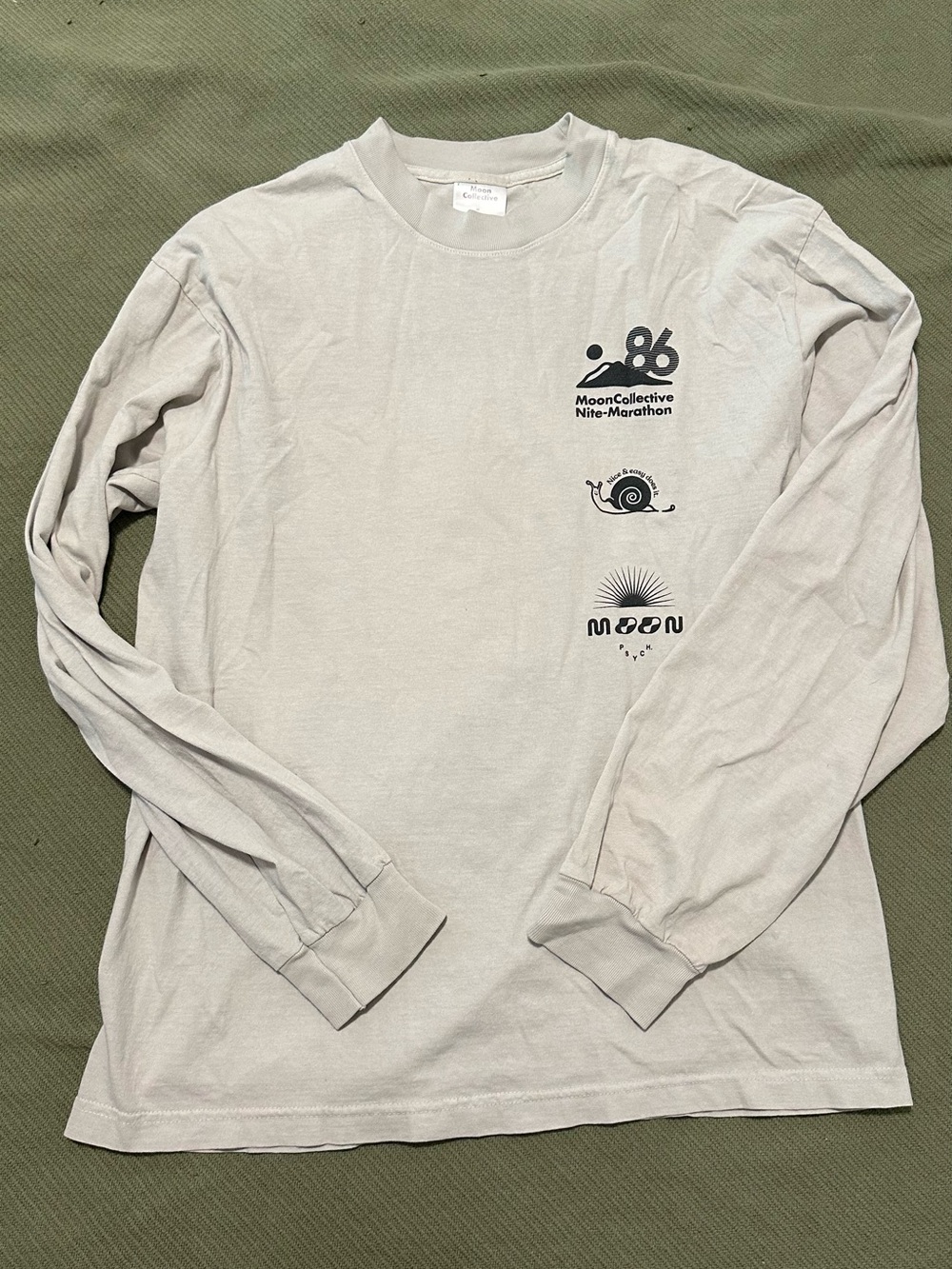 Moon Collective Nite-Marathon Long-Sleeve Tee in Light Beige